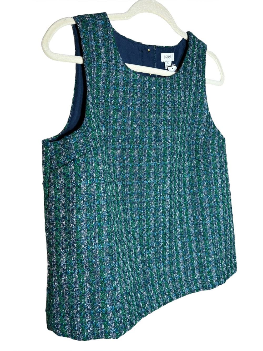 J. CREW | NEW Women’s Blue Medley Tweed Button-Back Shell Top size S Sleeveless - Picture 5 of 15